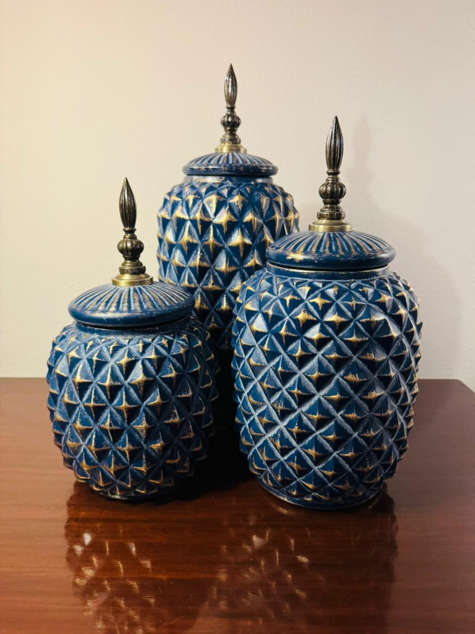 Blue Stone Textured Vase Set
