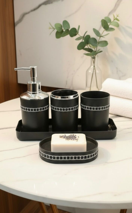 Bath Set, Black, Silver