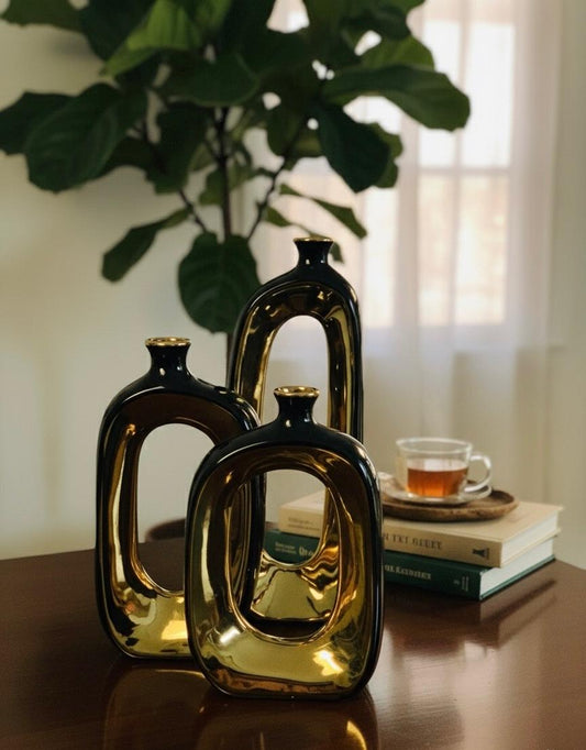 Ceramic, Black, Golden, Minimalist