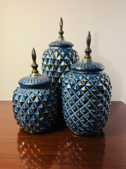 Blue Stone Textured Vase Set
